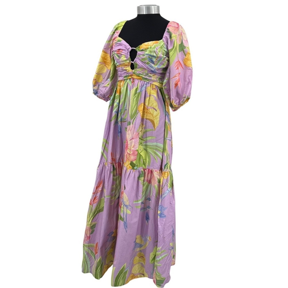 Farm Rio Oasis Tropical Lilac Purple Parrot Floral Maxi Dress Women's Small - Picture 5 of 14